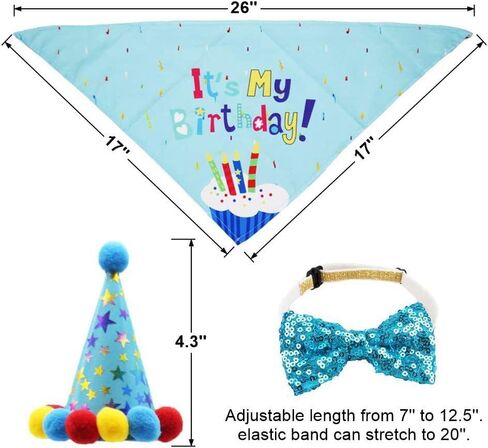 Agirlvct Dog Birthday Party Supplies, Boy Dog Puppy Theme Birthday Decorations,Dog Birthday Hat/Bow Tie/Bandana/Banner for Small Medium Large Dog(Blue) in Saudi Arabia