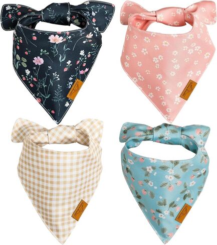 Remy+Roo Spring Dog Bandanas - 4 Pack Meadow Set | Premium Durable Adjustable Polyester Fabric | Patented Shape Girl Dog Bandana, Floral Bandana for Dogs (Small) in Saudi Arabia