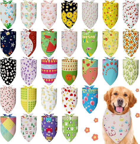 Debei 30Pc Tie Dye Dog Bandanas Bulk Summer Dog Bandanas Bibs Triangle Scarf Colorful Groomers Birthday Gifts Puppy Triangle Kerchiefs for Small Medium Large Dog Cats Pet Costume Decoration(Large) in Saudi Arabia