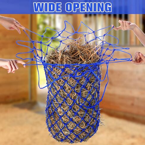 Tudomro 4 Pcs Hay Net Slow Feeder Hay Nets for Horses 35 Inch Hanging Hay Feeder Hay Bag for Horses Small 2 x 2" Holes Feeding Net Travel Feeder for Trailer and Stall, Simulates Grazing(Black, Blue) in Saudi Arabia