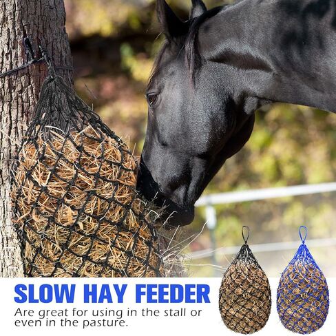 Tudomro 4 Pcs Hay Net Slow Feeder Hay Nets for Horses 35 Inch Hanging Hay Feeder Hay Bag for Horses Small 2 x 2" Holes Feeding Net Travel Feeder for Trailer and Stall, Simulates Grazing(Black, Blue) in Saudi Arabia