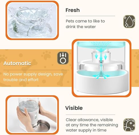 Pet Water Dispenser 4L with Placemat and Stainless Steel Bowl, Unplugged Automatic Gravity Water Dispenser, Easy to Clean, Safe for Pets in Kuwait