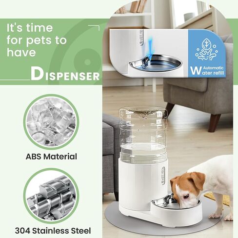 Pet Water Dispenser 4L with Placemat and Stainless Steel Bowl, Unplugged Automatic Gravity Water Dispenser, Easy to Clean, Safe for Pets in Kuwait