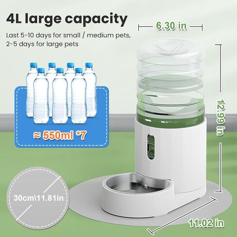 Pet Water Dispenser 4L with Placemat and Stainless Steel Bowl, Unplugged Automatic Gravity Water Dispenser, Easy to Clean, Safe for Pets in Kuwait