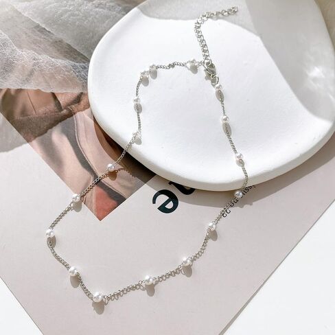 Gold Pearl Necklace,Dainty Layered Gold Necklaces Prom Pearl Choker Necklace Handmade Tiny Pearl Y-Necklace Necklaces for Women Pearl Jewelry for Wedding Bridal Birthday Gift (I) in Saudi Arabia