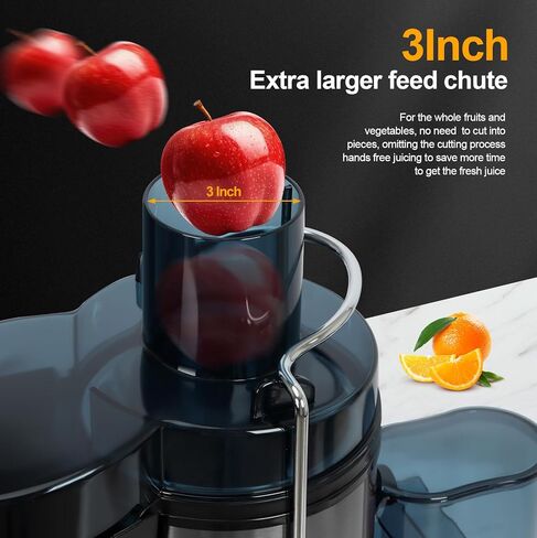 عصارة طرد مركزي مع فتحة تغذية واسعة 3 بوصات لخضروات الفاكهة، سهلة التنظيف، من الفولاذ المقاوم للصدأ، خالية من مادة BPA (فضي) in Kuwait