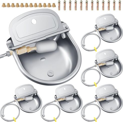 jinei 6 مجموعات سقي أوتوماتيكي للماشية التلقائي وعاء مياه الشرب الحيوان مع صمام تعويم الفولاذ المقاوم للصدأ حوض المياه الكلب موزع المياه للماشية خنزير الأغنام كلب أليف in Kuwait