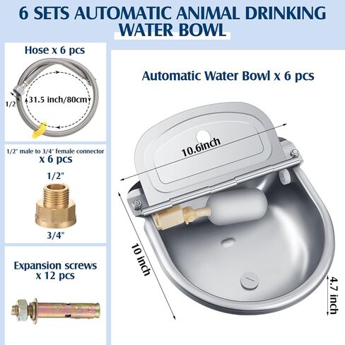 jinei 6 مجموعات سقي أوتوماتيكي للماشية التلقائي وعاء مياه الشرب الحيوان مع صمام تعويم الفولاذ المقاوم للصدأ حوض المياه الكلب موزع المياه للماشية خنزير الأغنام كلب أليف in Kuwait