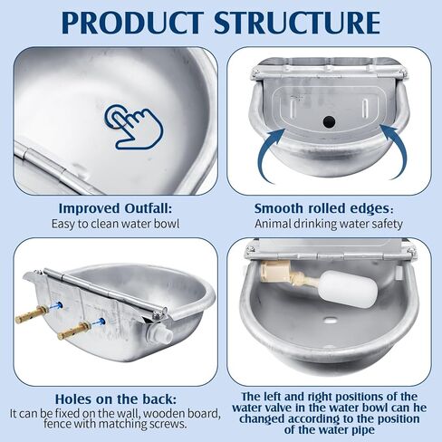 jinei 6 مجموعات سقي أوتوماتيكي للماشية التلقائي وعاء مياه الشرب الحيوان مع صمام تعويم الفولاذ المقاوم للصدأ حوض المياه الكلب موزع المياه للماشية خنزير الأغنام كلب أليف in Kuwait