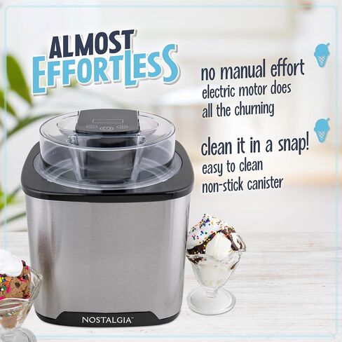 Nostalgia Electric Ice Cream Maker - Old Fashioned Soft Serve Ice Cream Machine Makes Frozen Yogurt or Gelato in Minutes - Fun Kitchen Appliance - Modern Style - Tan - 1.5 Quart in Kuwait