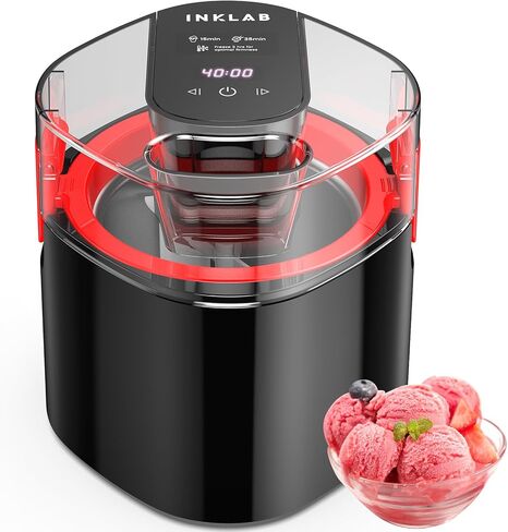 Ice Cream Maker, Ice Cream and Frozen Yogurt Machine, 1.5-Qt Double Insulated Freezer Bowl, LCD Screen and Timer, Quick Results Easy to Clean (Black & Red, medium) in Saudi Arabia