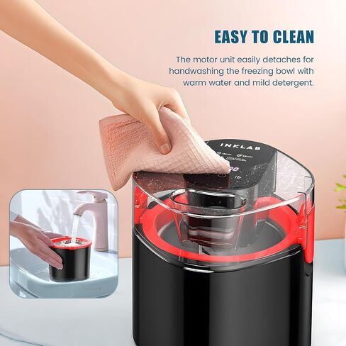 Ice Cream Maker, Ice Cream and Frozen Yogurt Machine, 1.5-Qt Double Insulated Freezer Bowl, LCD Screen and Timer, Quick Results Easy to Clean (Black & Red, medium) in Saudi Arabia