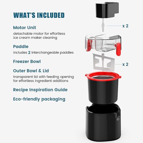 Ice Cream Maker, Ice Cream and Frozen Yogurt Machine, 1.5-Qt Double Insulated Freezer Bowl, LCD Screen and Timer, Quick Results Easy to Clean (Black & Red, medium) in Saudi Arabia