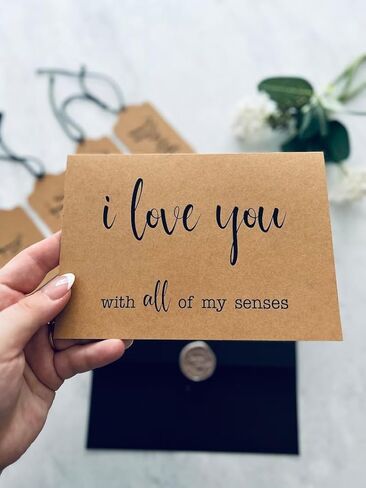 Five 5 Senses Card Set - I love you with all of my senses, Gift for him, Gift for her, Anniversary, Birthday, Valentines Day, Gift Ideas in Saudi Arabia