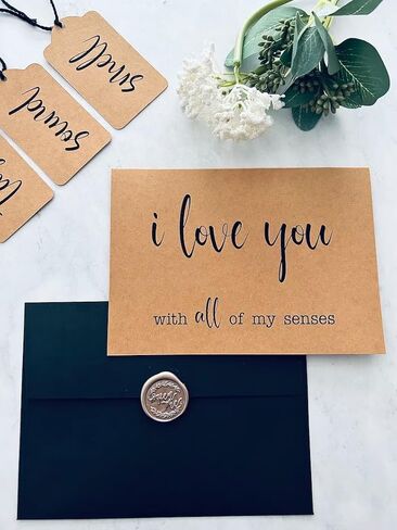 Five 5 Senses Card Set - I love you with all of my senses, Gift for him, Gift for her, Anniversary, Birthday, Valentines Day, Gift Ideas in Saudi Arabia