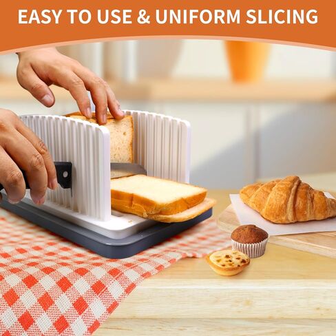 Bread Slicer for Homemade Bread, Bread Slicing Guide with Adjustable Width, Foldable Compact Cutting Guide with Crumb Tray for Homemade Bread Bagels Cakes in Kuwait