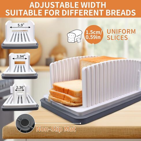 Bread Slicer for Homemade Bread, Bread Slicing Guide with Adjustable Width, Foldable Compact Cutting Guide with Crumb Tray for Homemade Bread Bagels Cakes in Kuwait