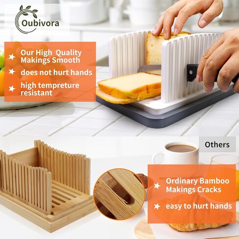 Bread Slicer for Homemade Bread, Bread Slicing Guide with Adjustable Width, Foldable Compact Cutting Guide with Crumb Tray for Homemade Bread Bagels Cakes in Kuwait