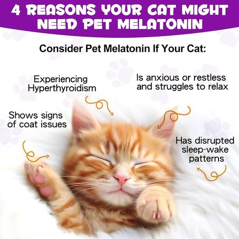 Cat Melatonin - Melatonin for Cats - Cat Calming Treats- Cat Sedative for Grooming - Helps to Support Restful Sleep for Your Cat - Cat Sleep Aid - Anxiety Relief for Cats in Saudi Arabia