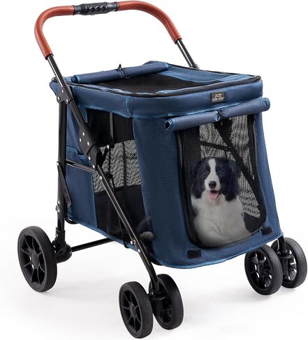 4 Wheels Pet Stroller for Small/Medium Dogs- One Button Fold, Adjustable Mesh Windows and Shades, 360° Swivel Front Wheels and Rear Wheel Brake in Saudi Arabia