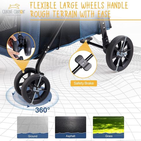 4 Wheels Pet Stroller for Small/Medium Dogs- One Button Fold, Adjustable Mesh Windows and Shades, 360° Swivel Front Wheels and Rear Wheel Brake in Saudi Arabia