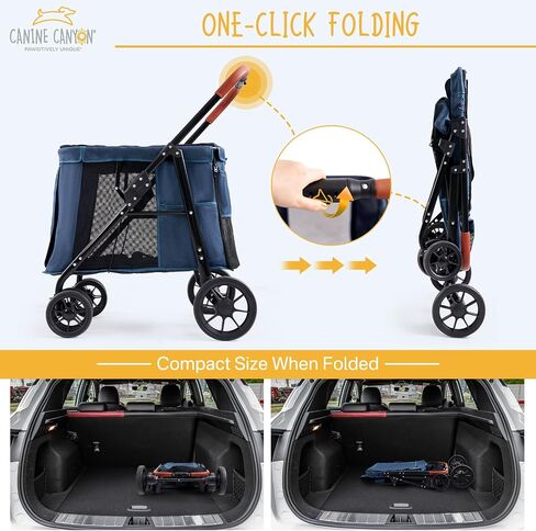 4 Wheels Pet Stroller for Small/Medium Dogs- One Button Fold, Adjustable Mesh Windows and Shades, 360° Swivel Front Wheels and Rear Wheel Brake in Saudi Arabia