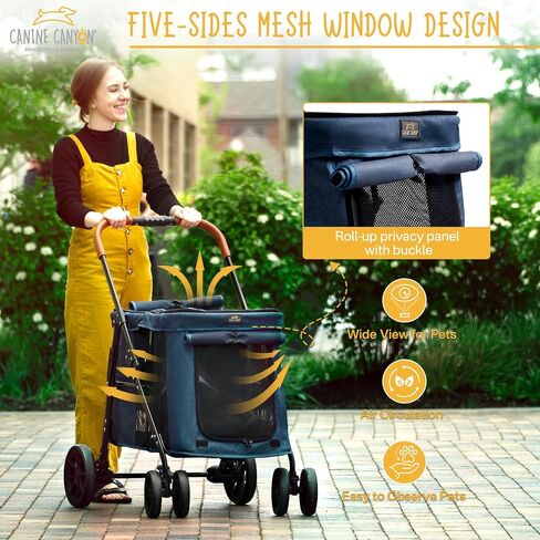 4 Wheels Pet Stroller for Small/Medium Dogs- One Button Fold, Adjustable Mesh Windows and Shades, 360° Swivel Front Wheels and Rear Wheel Brake in Saudi Arabia
