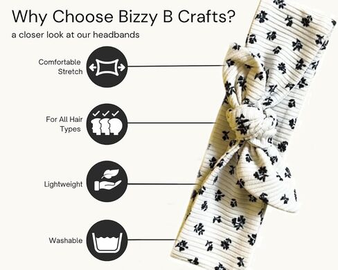 Handmade Headband - Comfortable, Light, Soft, and Stretchy | Washable + Headache Free Design | Crafted in small batches from New York | Bizzy B Crafts (Rosie Floral, Tie) in Saudi Arabia