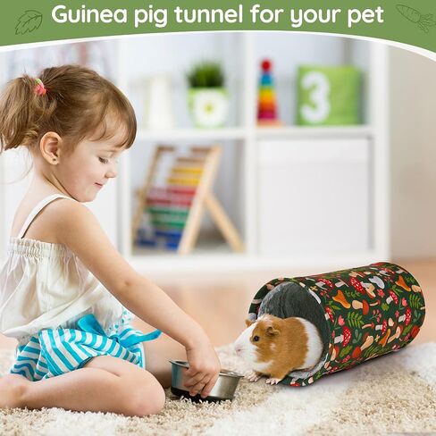 Glittme Guinea Pig Tunnel Machine Washable Guinea Pig Hideout Portable Rabbit Tunnel Soft Ferret Tunnel for Playing Resting Guinea Pig Accessories for Guinea Pig, Hedgehogs, Hamster,Mushrooms in Kuwait