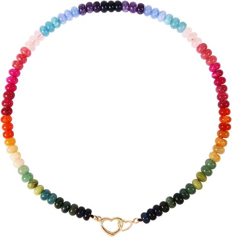 Handmade Beaded Gemstone Choker Necklace for Women Boho Colorful Rainbow Natural Stone Bead Necklaces Beach Summer Jewelry (Rainbow) in Saudi Arabia