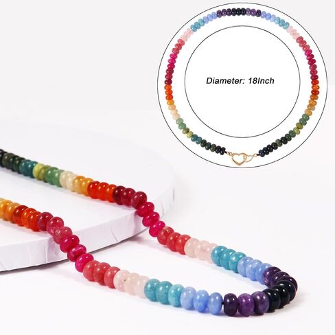 Handmade Beaded Gemstone Choker Necklace for Women Boho Colorful Rainbow Natural Stone Bead Necklaces Beach Summer Jewelry (Rainbow) in Saudi Arabia