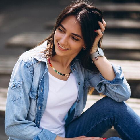 Handmade Beaded Gemstone Choker Necklace for Women Boho Colorful Rainbow Natural Stone Bead Necklaces Beach Summer Jewelry (Rainbow) in Saudi Arabia