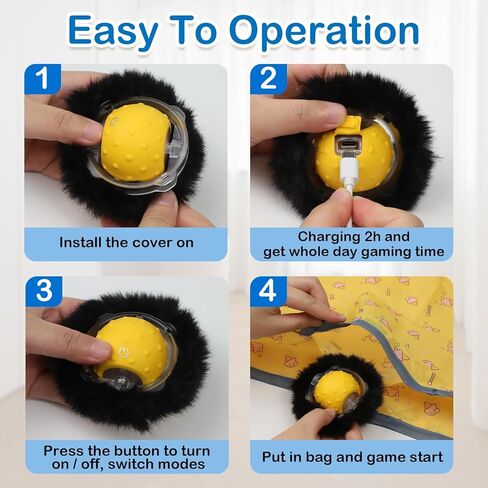 Waaiio Interactive Cat Toys for Indoor Cats,Automatic Moving Cat Ball in Pouch,Chirping Stimulation,Hide-n-Seek Chase Exercise Game,Motion Activate,Rechargeable Kitten Toys in Kuwait