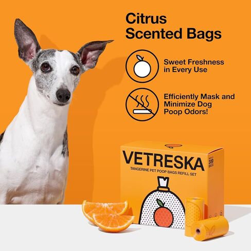 VETRESKA Dog Poop Bag Dispenser with Citrus Scented Waste Bags, 105 Counts in Saudi Arabia