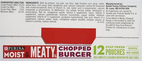 Purina Moist & Meaty Dog Food, Chopped Burger, 12 Pouches, 6 oz each in Saudi Arabia