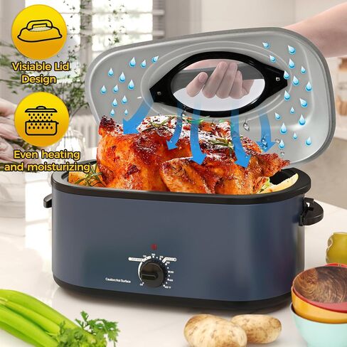 30Qt Electric Roaster Oven, with Self-Basting Lid, Removable Pan, Cool-Touch Handles, 1450W Stainless Steel Turkey Roaster Oven, Blue in Saudi Arabia