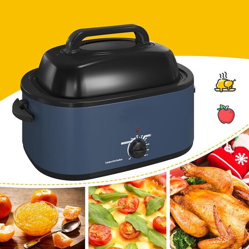 30Qt Electric Roaster Oven, with Self-Basting Lid, Removable Pan, Cool-Touch Handles, 1450W Stainless Steel Turkey Roaster Oven, Blue in Saudi Arabia