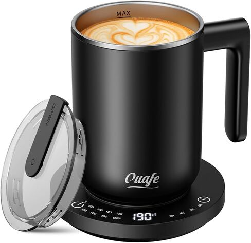 Coffee Mug Warmer & Mug Set, Heated Coffee Warmer for Desk Auto Shut Off, Up to 190℉, Temperature Control Smart Coffee Mug with Lid, 14oz cup, 304 Stainless Steel, Black in Saudi Arabia