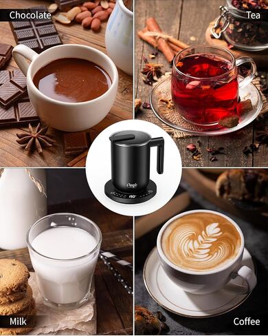Coffee Mug Warmer & Mug Set, Heated Coffee Warmer for Desk Auto Shut Off, Up to 190℉, Temperature Control Smart Coffee Mug with Lid, 14oz cup, 304 Stainless Steel, Black in Saudi Arabia