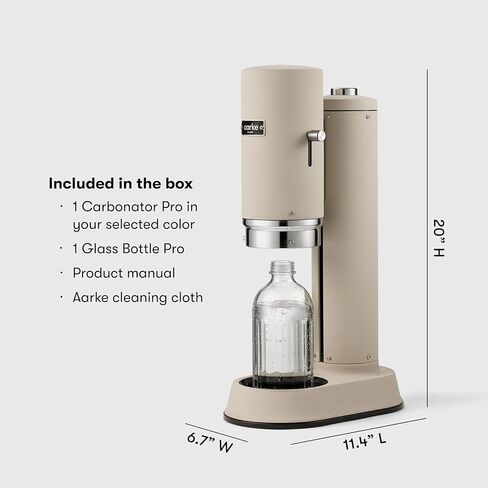 aarke Carbonator Pro, Sparkling & Carbonation Water Machine, Stainless Steel with Glass Reusable Bottle Volume 800 mL (Sand) in Saudi Arabia