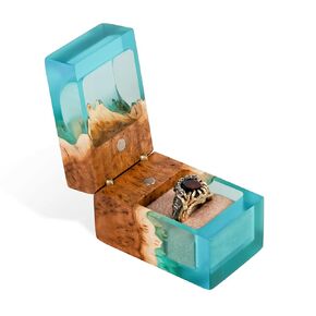 ACCORD - Resin & Wood Engagement Box for luxury rings, Unique Resin ring holder for Proposal, Luxury Wooden Gift Ring Box Display (Aqua Blue Resin, single ring box)