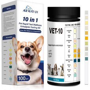 10-Parameter Urine Test Strips for Cat & Dog 10 in 1 UTI Test Kit Pets Rapid Diabetes Urinalysis Testing 100 Counts, 1 Pack
