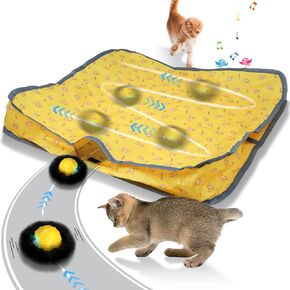 Interactive Cat Toys for Indoor Cats, Electric Cat Ball Fast Rolling in Pouch, Motion Activated Chirping Cat Toy, Hide and Seek Cat Toy with LED Light