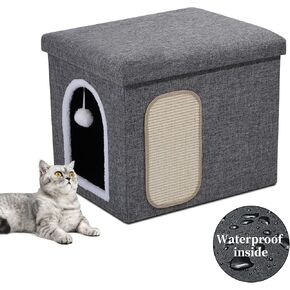 Cat Litter Box Enclosure Furniture, Foldable Hidden litter box with Mesh Storage Bag, Litter box furniture with Waterproof Inside, Easy Clean, Odor Control, Easy Assembly - 21.6"L x 17.7"D x 17.7"H