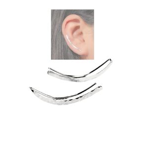Pair of Ear Climber Earrings in Solid Sterling Silver, Ear Crawlers, Long Curved Clip On Pins, Long Moon Earrings.