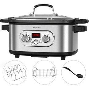 10-in-1 Multi-Cooker, Programmable Slow Cooker with Timer, 6.8 Quart, Presets to Sous Vide, Bake, Sauté, Cook Rice& More, Nonstick Dishwasher-Safe Pot, Adjustable Temp&Time, Stainless Steel