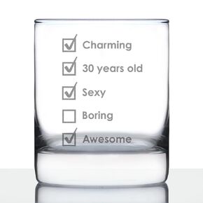 30th Birthday Checklist - Whiskey Rocks Glass Gift - Funny Bday Gifts for Women and Men Turning 30-10.25 oz Glasses
