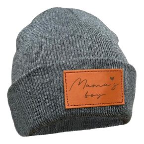Fashionable 'Mama's Boy' Engraved Baby Beanie - Adjustable, Breathable Cotton - Perfect for Birthdays, Showers - Unisex in White, Black, Grey - 0-6M, 6-36M, 3-10Y