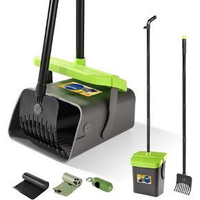 Pooper Scooper Swivel Bin & Rake Kit Set of 2 for Large Medium Small Dogs with 46" Long Metal Handle and 35 Waste Bags, Poop Scooper to Clean Pet Waste Use for Yard, Grass, Dirt or Gravel