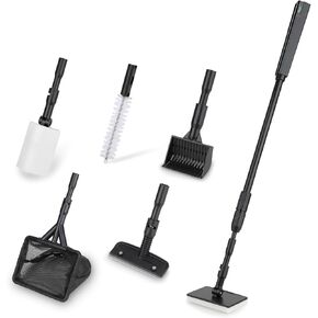 hygger 6-in-1 Aquarium Cleaning Tools, Multipurpose Fish Tank Cleaning Kit for 20-160 Gallon Tank with Telescopic Long Handle,6 Clean Heads